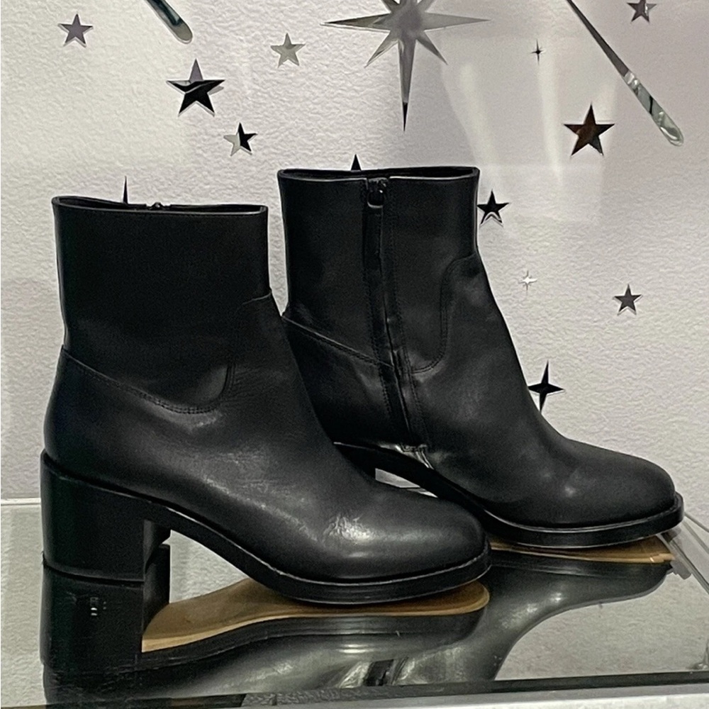 J Crew Stacked Heel Black Ankle Boots